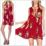 Free People  Lovely Day Red Floral Print Dress Tunic V-Neck Tassels Women’s S Photo 1