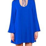Amanda Uprichard  Amherst Choker Tie Neck Bell Sleeve Mini Dress Royal Blue Small Photo 0