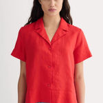 Everlane The Notch Shirt Linen Classic Red Short Sleeve Button Front XS Photo 0