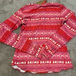 SKIMS  Logo Plush Red Pointelle Lounge Set Henley Top and Pants Photo 4