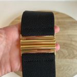 Black Thick Wide Stretchy Golden Slide Buckle Belt Size Small Photo 1