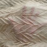 Beige pleated textured acrylic semi sheer scarf with fringe trim, size 69»x15” Photo 8