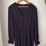 PRETTYGARDEN Black Long Sleeve Neck Button Smocked Swiss Dot Flowy Maxi Dress Photo 2