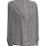 Ann Taylor Houndstooth Ruffle Neck Button Up Blouse Retro Cowgirl Small Photo 1