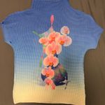 Gradient Orchid Print Pleated Top Blue Photo 4