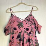 Mi ami Dress Womens Sz L Pink Floral Cold Shoulder‎ Ruffle Mini Faux Wrap Boho Size L Photo 4