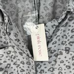 Pink Rose  Gray Leopard Print‎ Button-Up Top Roll-Tab Sleeve Gauzy Lightweight M Photo 2