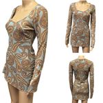 Sweet Pea Vintage Mesh Paisley Print Long Sleeves Fitted Y2K Artsy Top Womens L Photo 1
