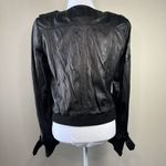 Alice + Olivia Monrow Leather Jacket Black Zip Up Moto Coat Women’s M Lamb Wool Photo 4