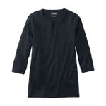 LL Bean Womens Black 1X Plus 3/4 Sleeve V Neck Cotton Split Neck Tunic Top Photo 0