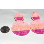 Fun Funky Cottagecore XL 3" Pink/Orange Beaded Post/Stud Hipster Earrings Pink Photo 1