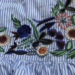 ZARA Blue & White Stripe Tiered Ruffle Floral Embroidered Mini Skirt Size XS Photo 4
