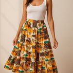 VTG Options Melrose Western Tiered Maxi Skirt Cowgirl Rodeo Southwest Print L Size L Photo 0