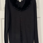 Vintage 90s Nygard Collection Removable Faux Fur Collar Black Cardigan Petite M Size undefined Photo 0