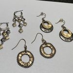 Lot Of 3 Women’s Two Tone Metal Pierced Earrings Dangle Drop Gold Photo 0