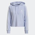 Adidas  Lilac & White Essentials 3 Stripped Cropped Hooded Sweatshirt Photo 1
