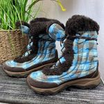 The North Face Nuptse Blue & Brown Plaid Fur Trim Lace Up Winter & Rain Boots 6 Photo 0