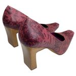Bisou Bisou new  ❥ Python Leather Square Toe Sculptural Wood Heel Pumps ❥ Pink Photo 2