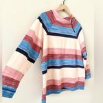 Talbots T by  Zip Mockneck Long Sleeve Cotton Blend Pullover in Multi Stripe - 1X Photo 2