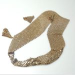 Vintage Two Tone Mesh Metal Bib Necklace & Pierced Earrings set 3pc Gold Photo 7