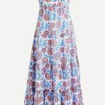 J.Crew NWT Tiered Ruffleneck Midi in Blue Pink Beige Floral Vine Block Print XXL Photo 0