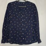 Next Women's Size 14 Navy Floral Lightweight Longsleeve Button‎ down Blue Photo 0