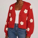Anthropologie  Luna Ivy Red 3D Floral Appliqued Chunky Cardigan Small Photo 1