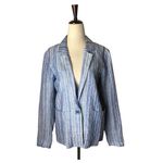 Parker  Blazer Women Small Blue‎ Striped Linen Single Breasted Preppy Career Corp Photo 1