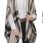 Banana Republic Cashmere Wool Blend Plaid Beige Black Fringe Wrap One Size NEW Photo 0