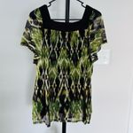 Apt. 9  Size 2X square-neck blouse ikat abstract green, black, beaded neckline Photo 8