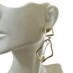 Modernist Abstract Gold tone Earrings with Real Pearl Drops Photo 5