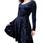 The Limited  Black Crushed Velvet Scoop Neck Long Sleeve Babydoll Dress Medium Photo 0
