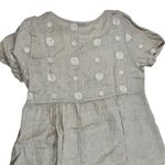 Beige Linen Embroidered Dress Gray Size M Photo 3
