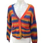 Saylor  Lisabette Multicolor Rainbow Striped Wool Knit V-neck Cardigan Sweater M Photo 0