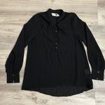 Everleigh Black 1/2 Button Front Sheer Crepe Women's Long Sleeve Blouse Size XS Photo 3