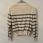 H&M Cream Black Striped Pattern Round Neck Shoulder-pad Jumper Sweater Size L Photo 3