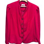 Leslie Fay  Vintage Women Red Blazer Suit Jacket Black Trim Petite Size 22 Photo 1