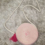 Ivory and pink crocheted crossbody mini bag‎ Photo 0