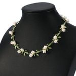 White Floral Leaf Necklace Trendy Alloy Enamel Lily Valley Gold Color Choker NEW Green Photo 0