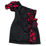 IvaNova Designer One Sleeve Black With Red Ruffle Cocktail Party Mini Dress SZ 4 Photo 0