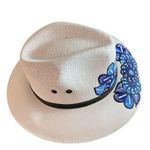 MEXICAN Artisanal Hat Hand Painted Fedora Floral Sombrero Panama Bohemian Large Photo 3