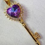 Gold Chain Necklace with AB CZ Purple Heart Key Pendant Photo 4