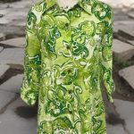 Chico's Green Tropical 100% Linen Jacket Top Wooden Buttons Size 1 14/16 Photo 1