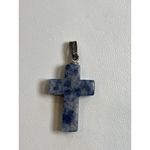 Blue Stone Cross Pendant 18KGF Silver Tone Jewelry Photo 6