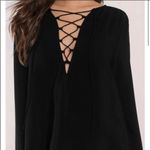 Tobi Lexi Lace Up Bell Sleeve Long Sleeve Black Blouse Top Small Photo 24