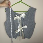 SheIn Satin Bow Tie Front Sleevless Sweater Vest Grey Women’s Small 4 Holiday Photo 1