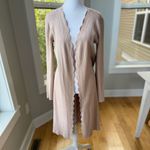 Cable & Gauge  Neutral Taupe Ribbed Cotton Nylon Scalloped Hem Open Cardigan M Photo 4
