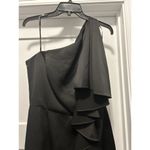 Vince Camuto Women's Black Ruffled One-shoulder Satin Sheath Dress Size 10 Lined Photo 3