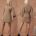 Known Supply Ayla Cider Retro Boho Mini Dress Oversized Sleeve Organic Cotton S Brown Photo 1