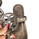 Tory Burch Miller Crocodile Embossed Brown Leather Sandals Size: 9.5 Photo 3